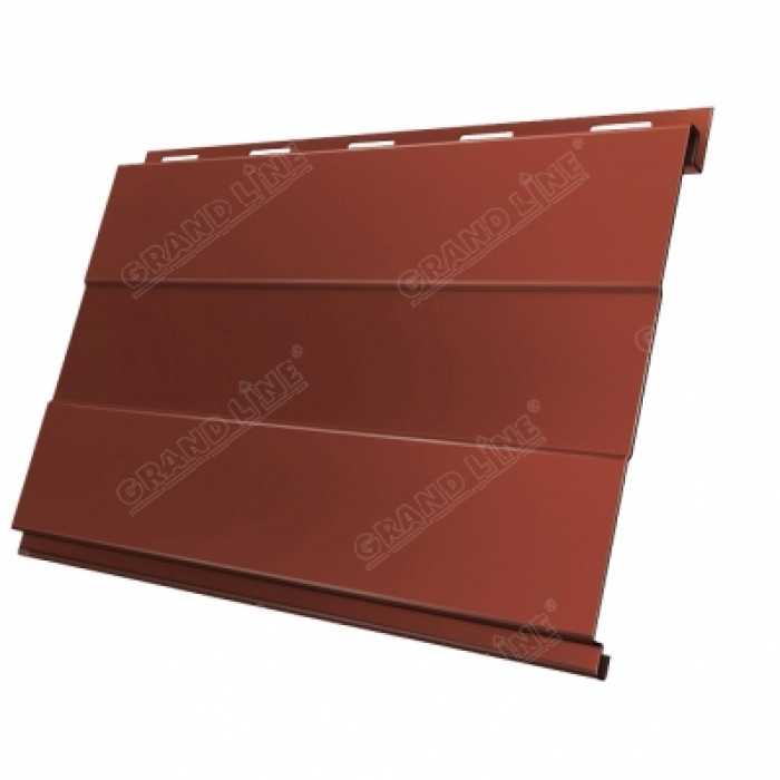 Металлический сайдинг Grand Line Вертикаль 0.5 мм prof Satin с пленкой RAL 8004 терракота